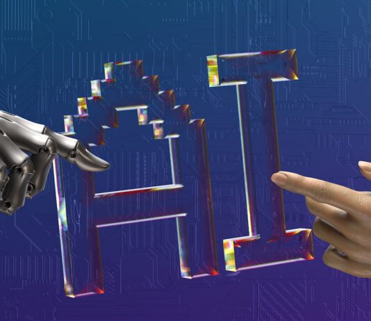 AI가 바꾸는 건강 관리 일상, 내 손안의 디지털 건강 도우미 two hands touching each other in front of a blue background